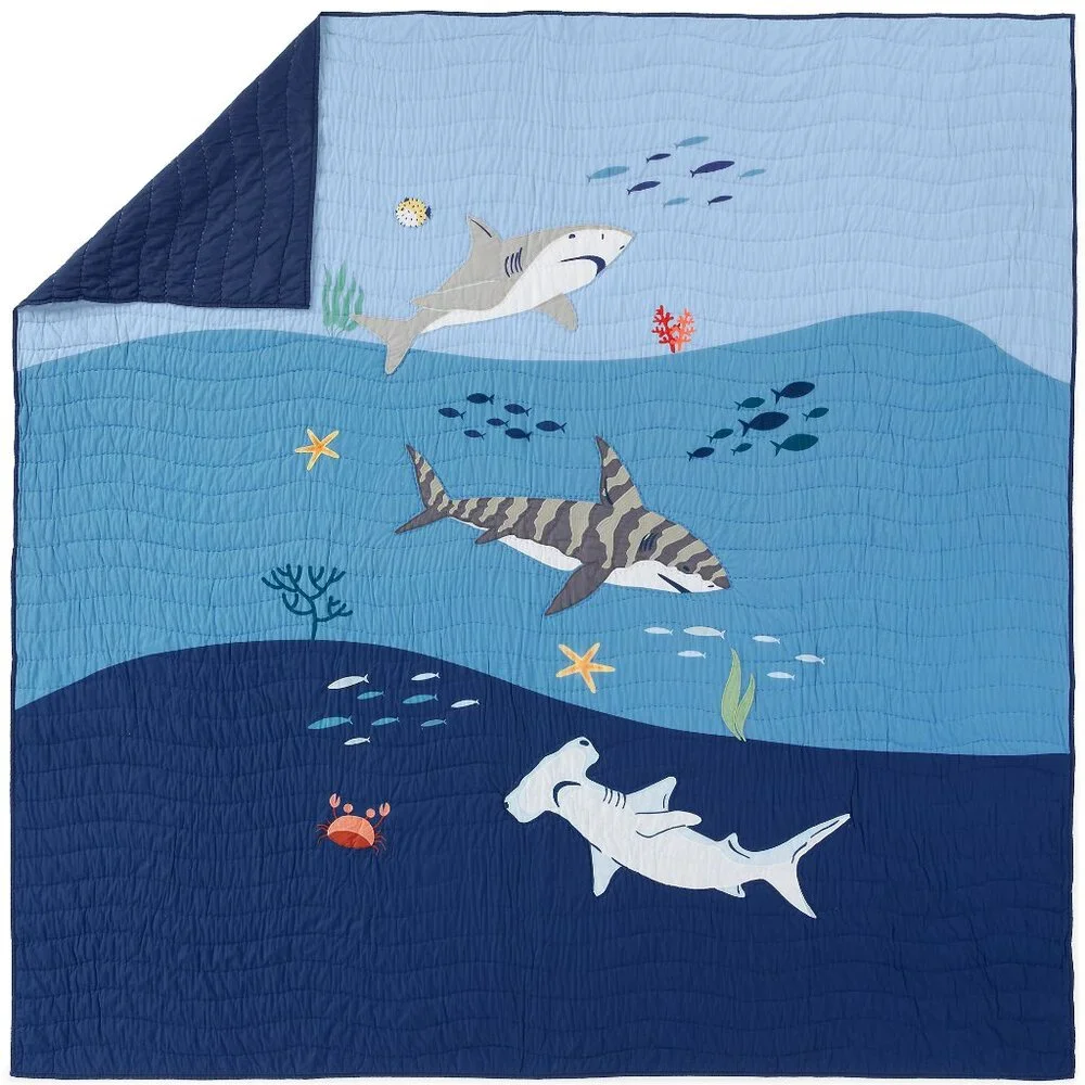 Kids Cotton Printed Quilt, Sharks, Twin, NWT